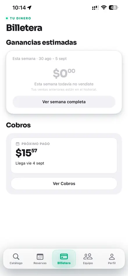 Billetera con ganancias estimadas