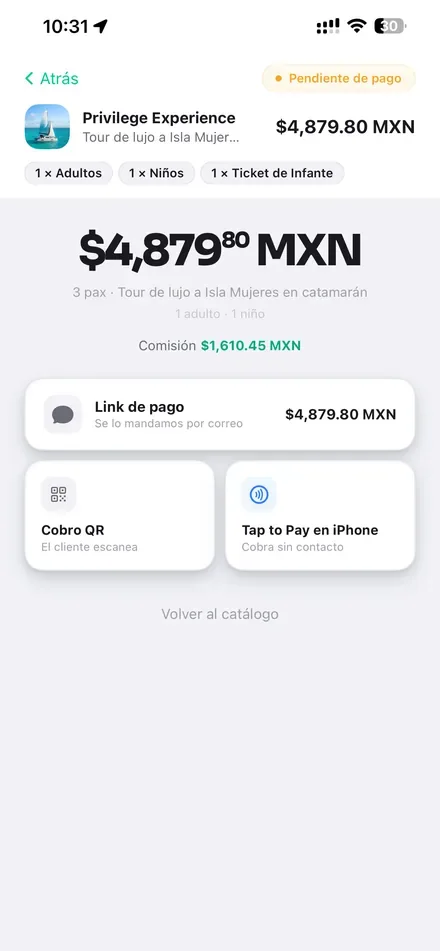 Selector de método de cobro con link, QR y Tap to Pay