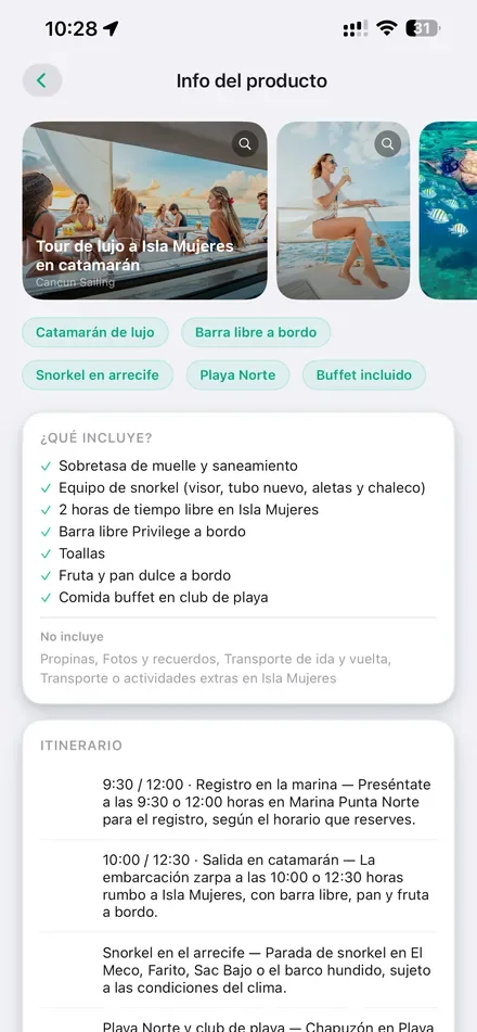 Desplegable ¿Qué incluye? con lo incluido y lo no incluido