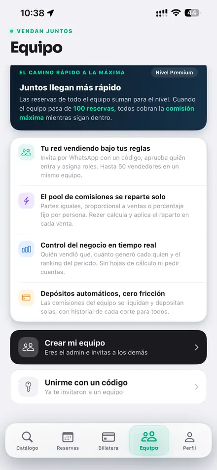 Opciones Crear mi equipo y Unirme con un código