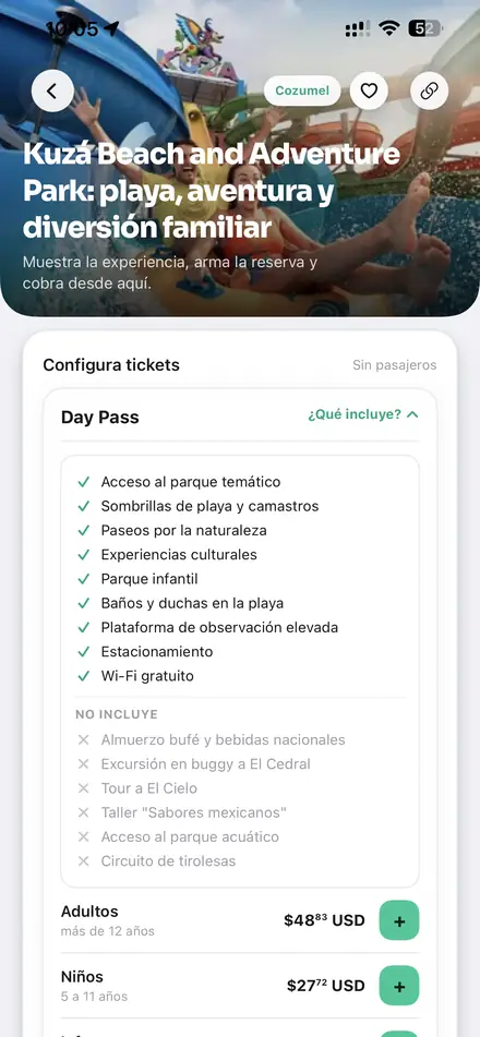 Desplegable ¿Qué incluye? con lo incluido y lo no incluido de la salida